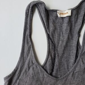 Vintage Diesel Small Designer Tank Top Grey Wee Stripe Vneck Stretch Soft Cotton